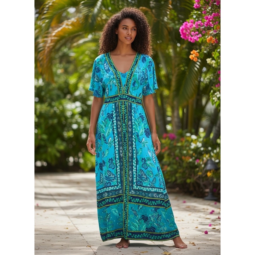 Lilly‎ Pulitzer Ilia Maxi Dress Seabreeze Blue Plant One On You 6